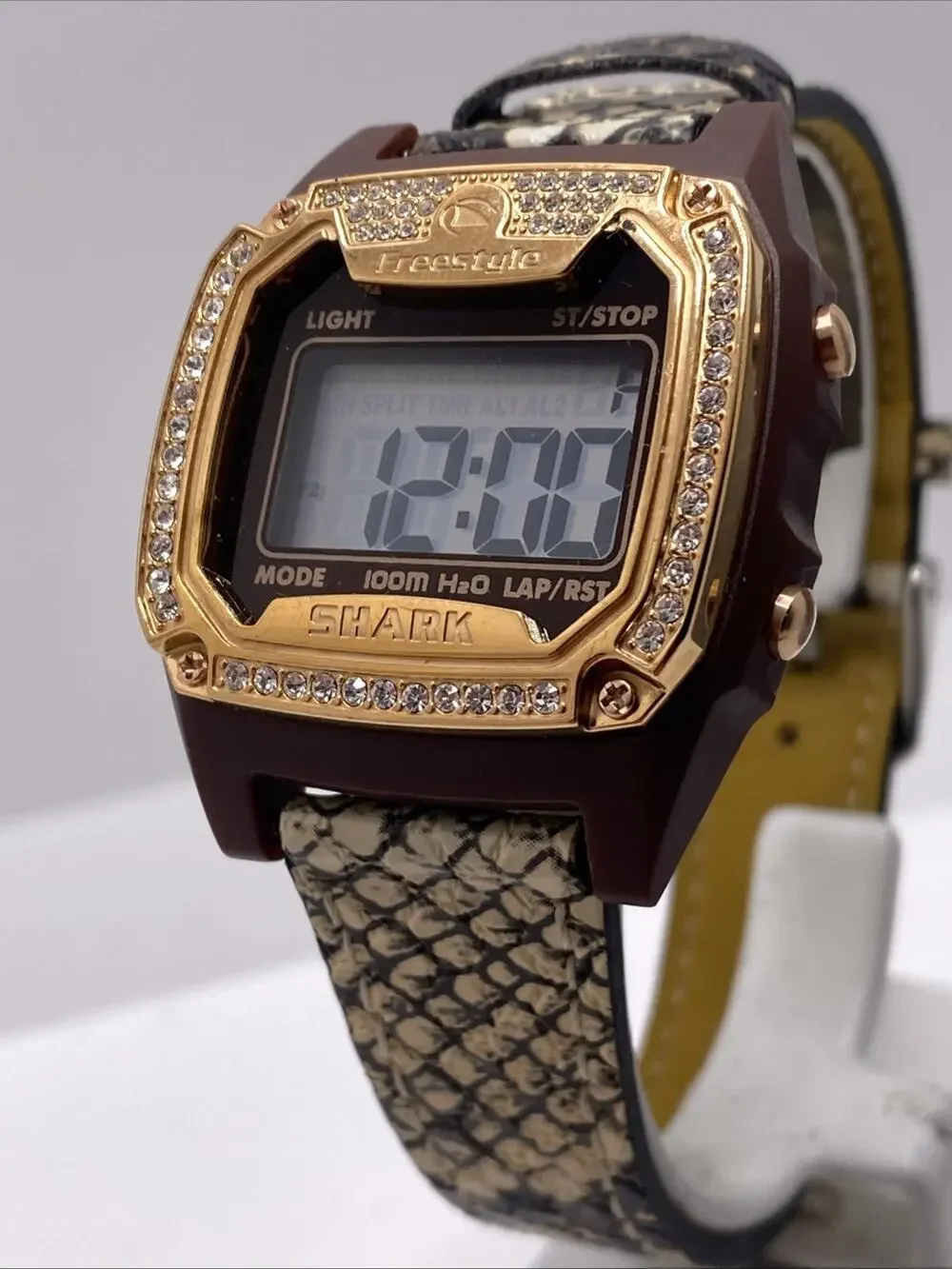 Freestyle Shark Rosegold Rhinestone Snake Faux Band Surfing Watch New Battery
